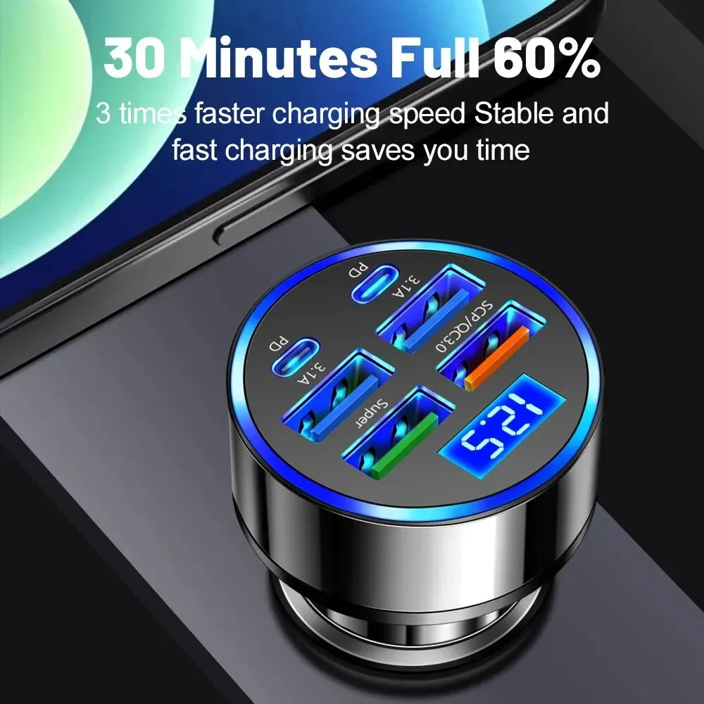 PD QC3.0 Car Charger with Digital Display for Vehicles