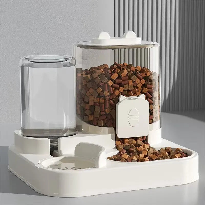 Automatic Feeder Dog Cat Food Bowl With Water Fountain Large Capacity Pet Food Storage Dispenser Container Puppy Pet Accessories WHITE L 2L