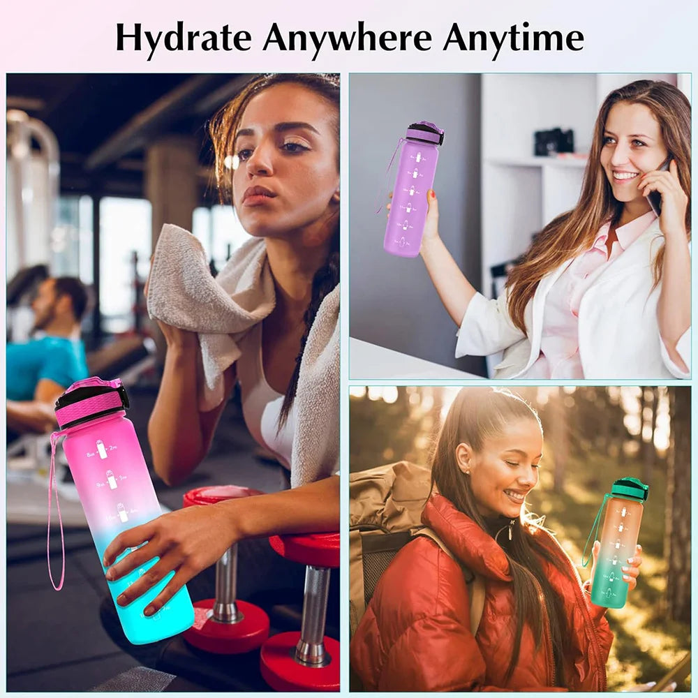 Rezzaura's EcoSip Motivational Water Bottle with Straw and Time Marker