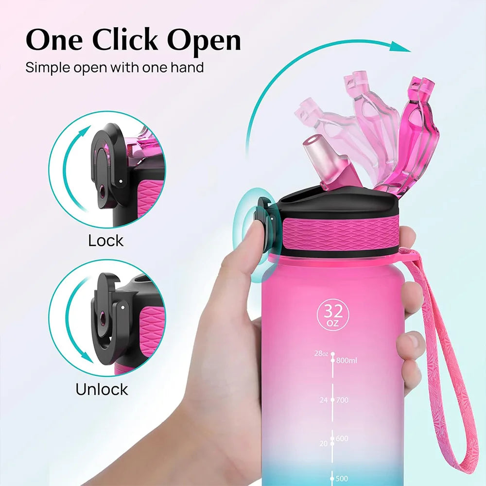 Rezzaura's EcoSip Motivational Water Bottle with Straw and Time Marker