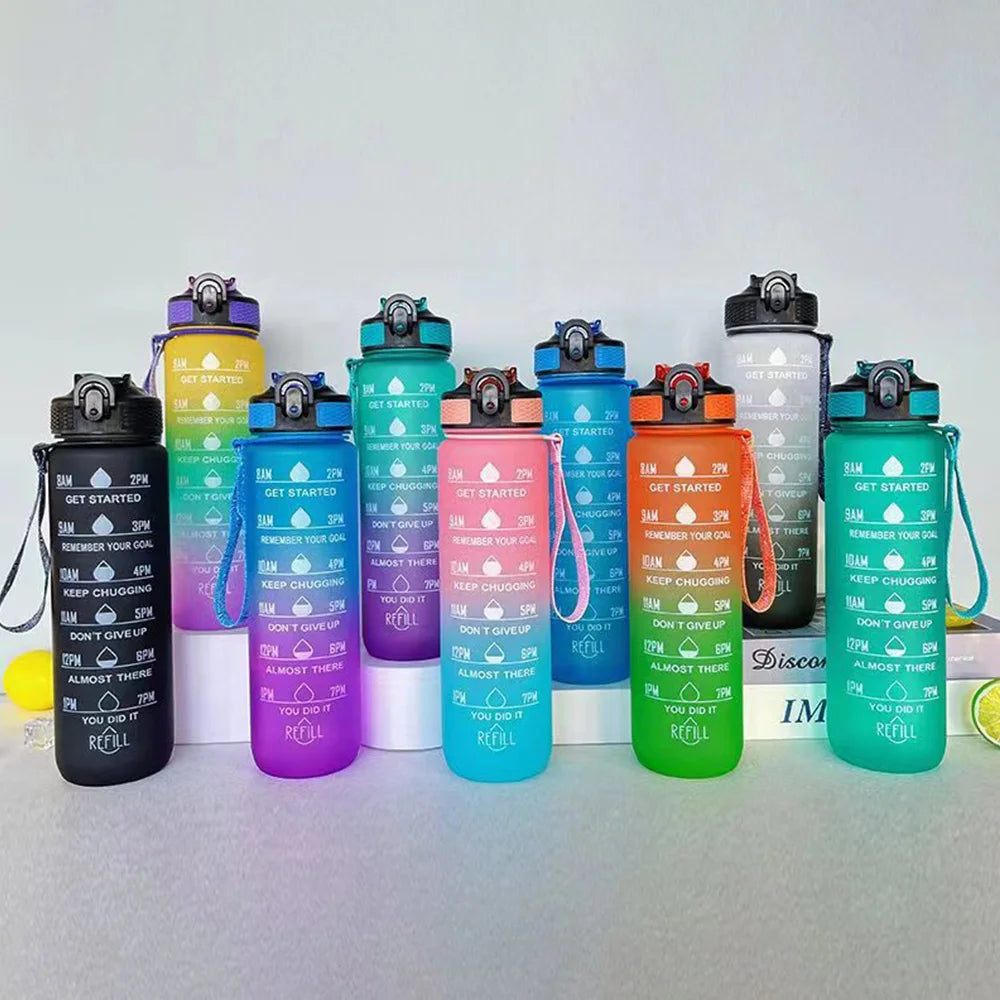 Rezzaura's EcoSip Motivational Water Bottle with Straw and Time Marker