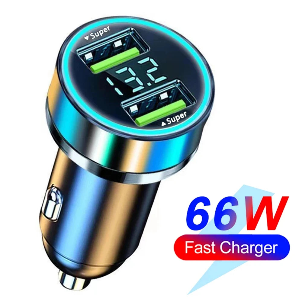 PD QC3.0 Car Charger with Digital Display for Vehicles 2 Port Volt display