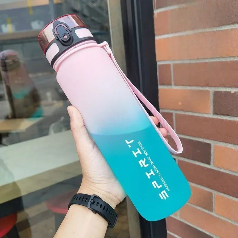Large Capacity Sports Water Bottle with Leak-Proof Lid pink green