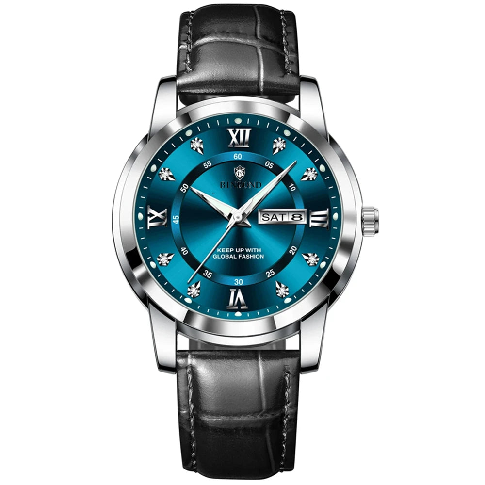 Fashion Quartz Wristwatch Gold Diamond Men Luxury Watch Automatic 936-6PiSilver Blue