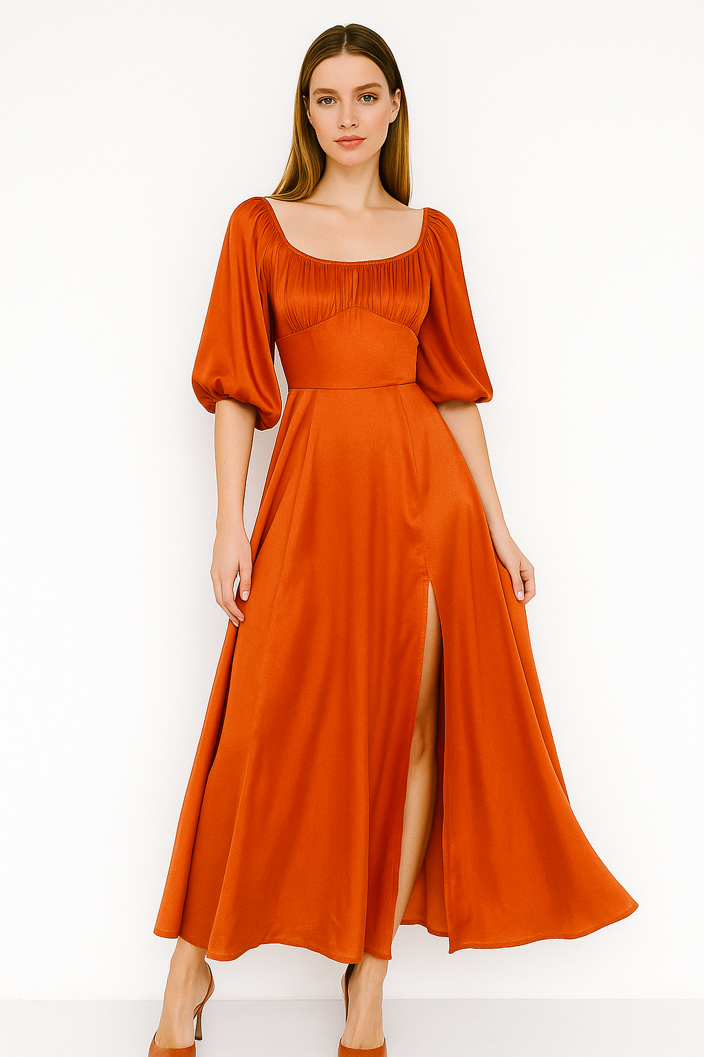 Women's Roman Slit Pleated Midi Dress