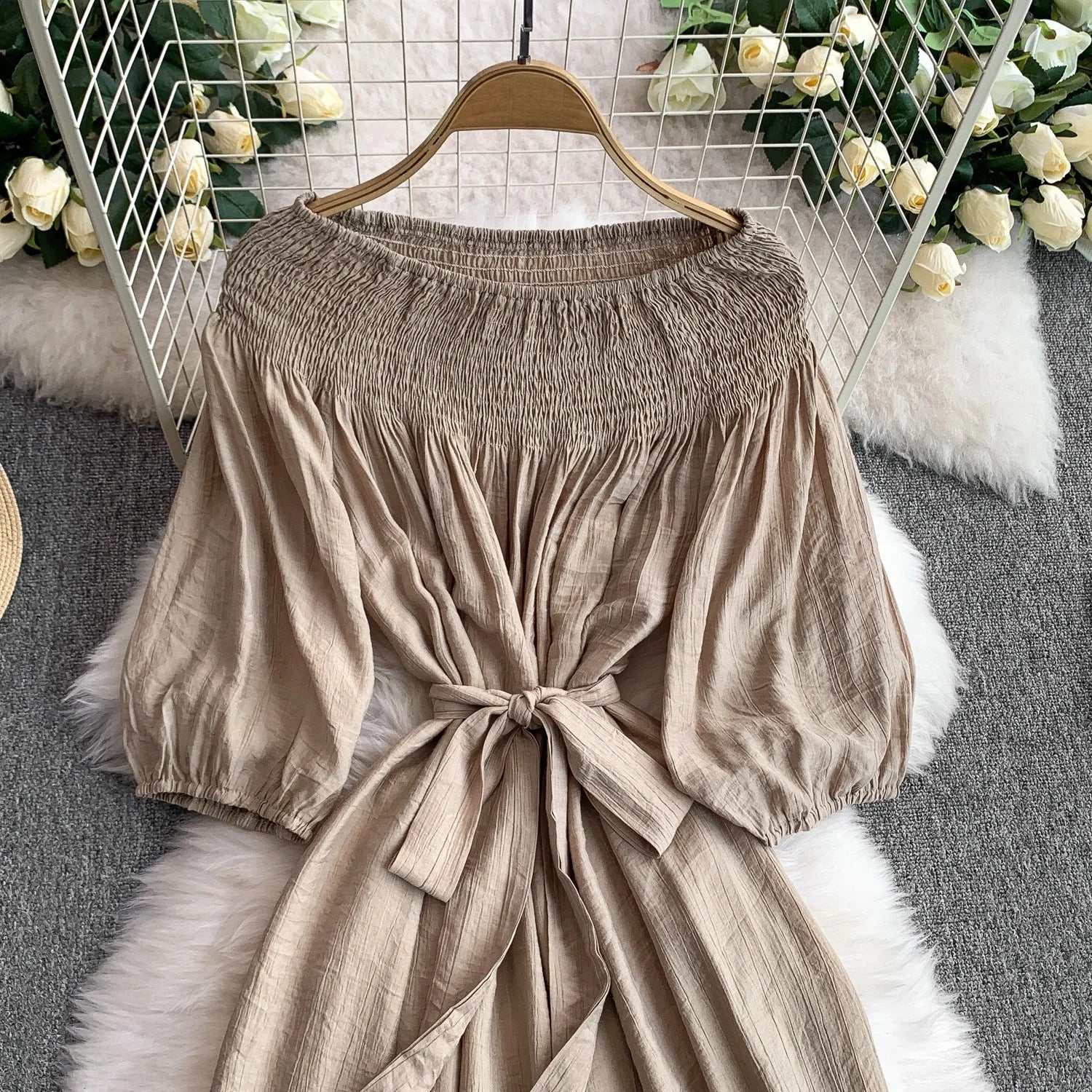 Elegant Pleated One Shoulder Dress - Women's Waist Cinching Line Long Dress