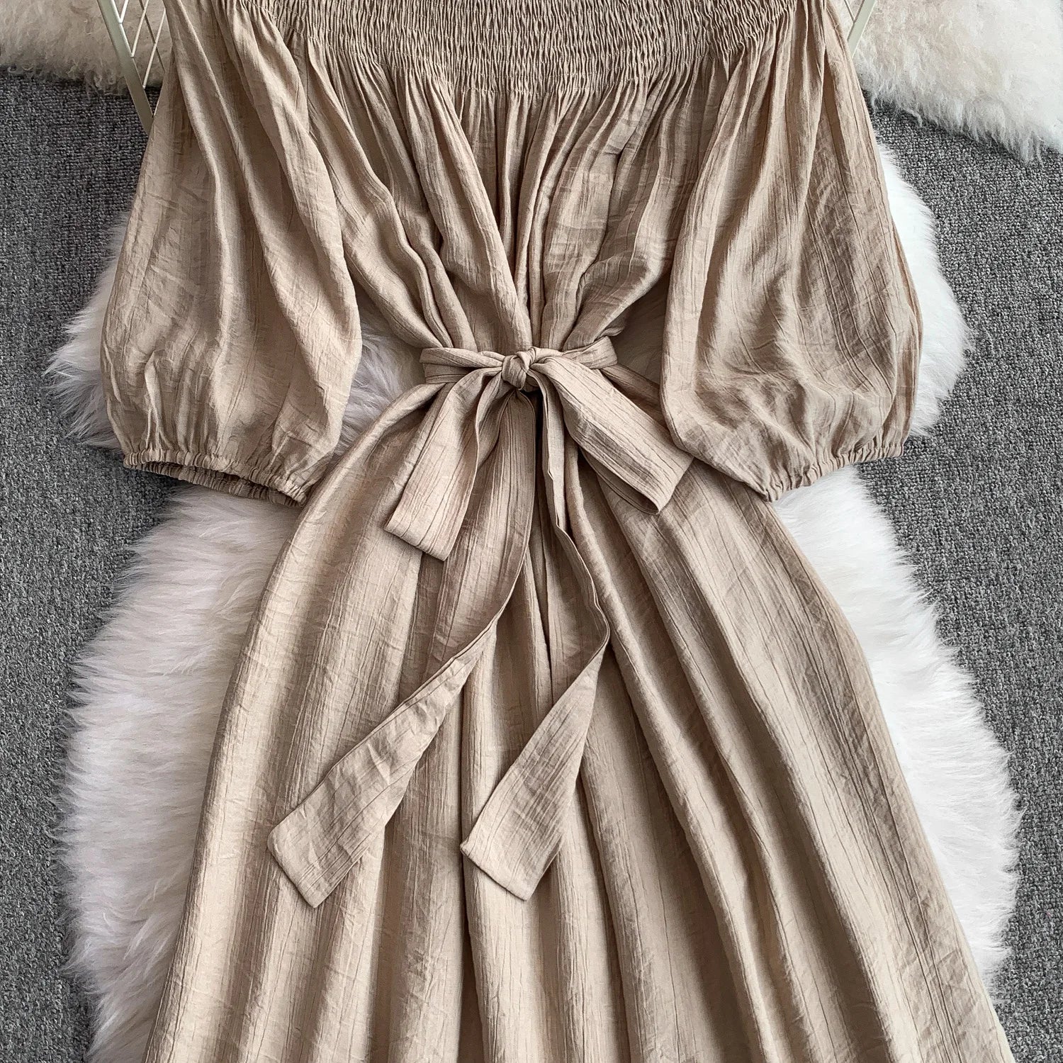 Elegant Pleated One Shoulder Dress - Women's Waist Cinching Line Long Dress