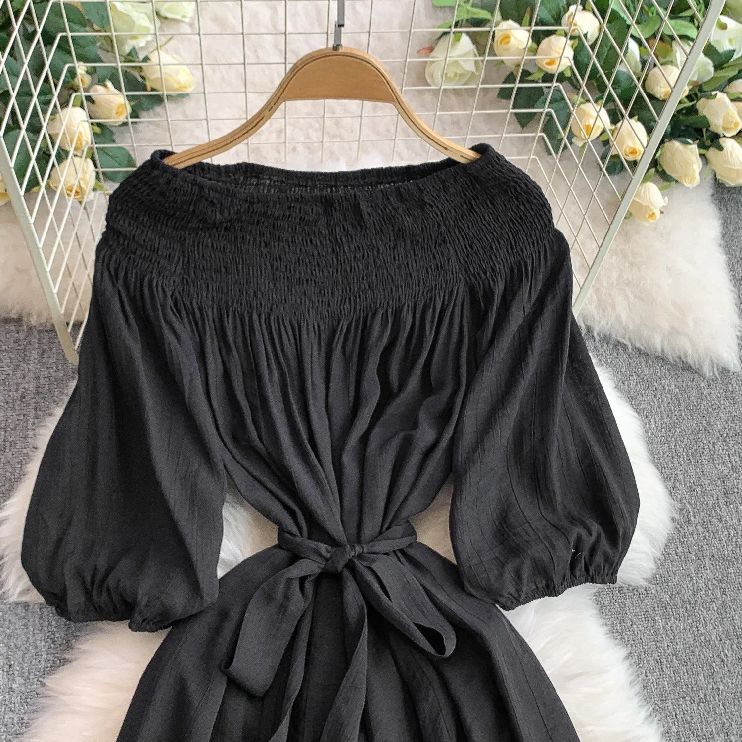 Elegant Pleated One Shoulder Dress - Women's Waist Cinching Line Long Dress