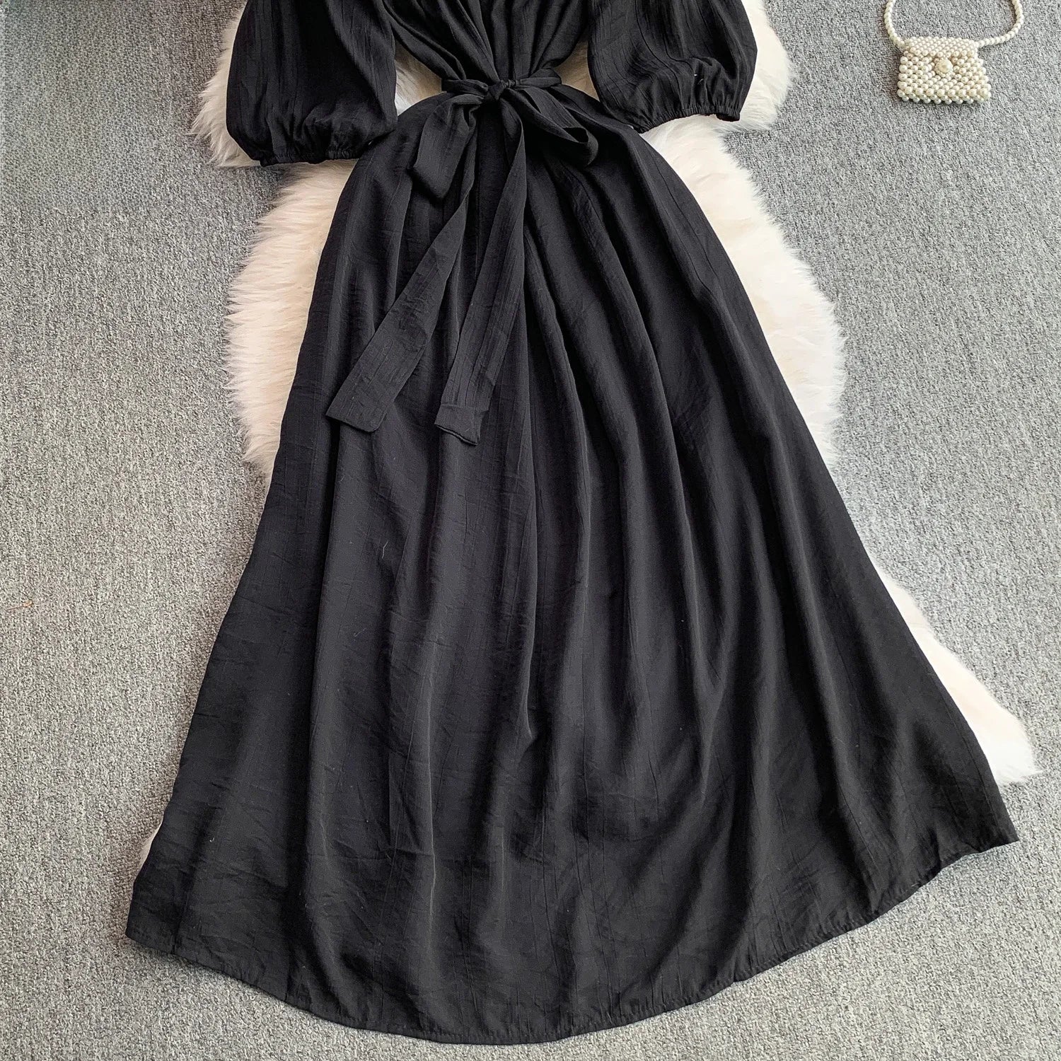 Elegant Pleated One Shoulder Dress - Women's Waist Cinching Line Long Dress