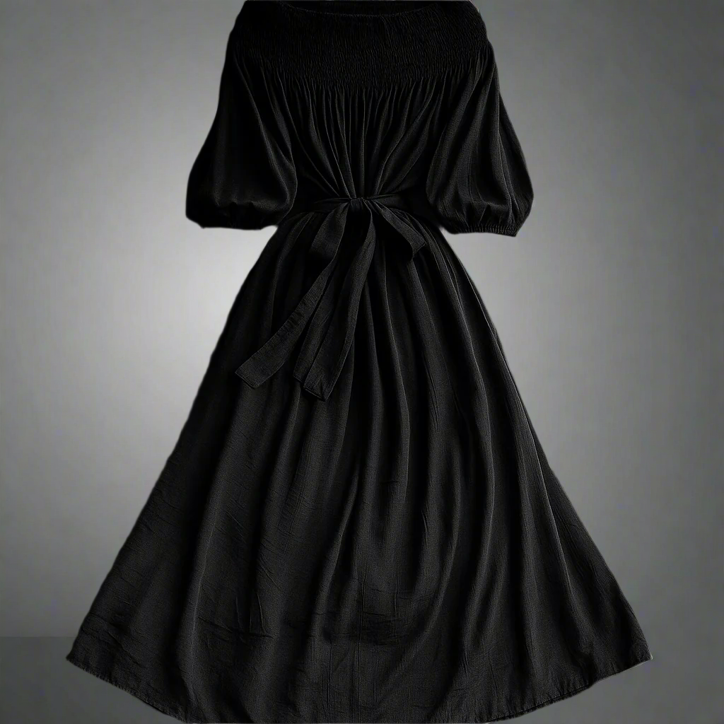 Elegant Pleated One Shoulder Dress - Women's Waist Cinching Line Long Dress
