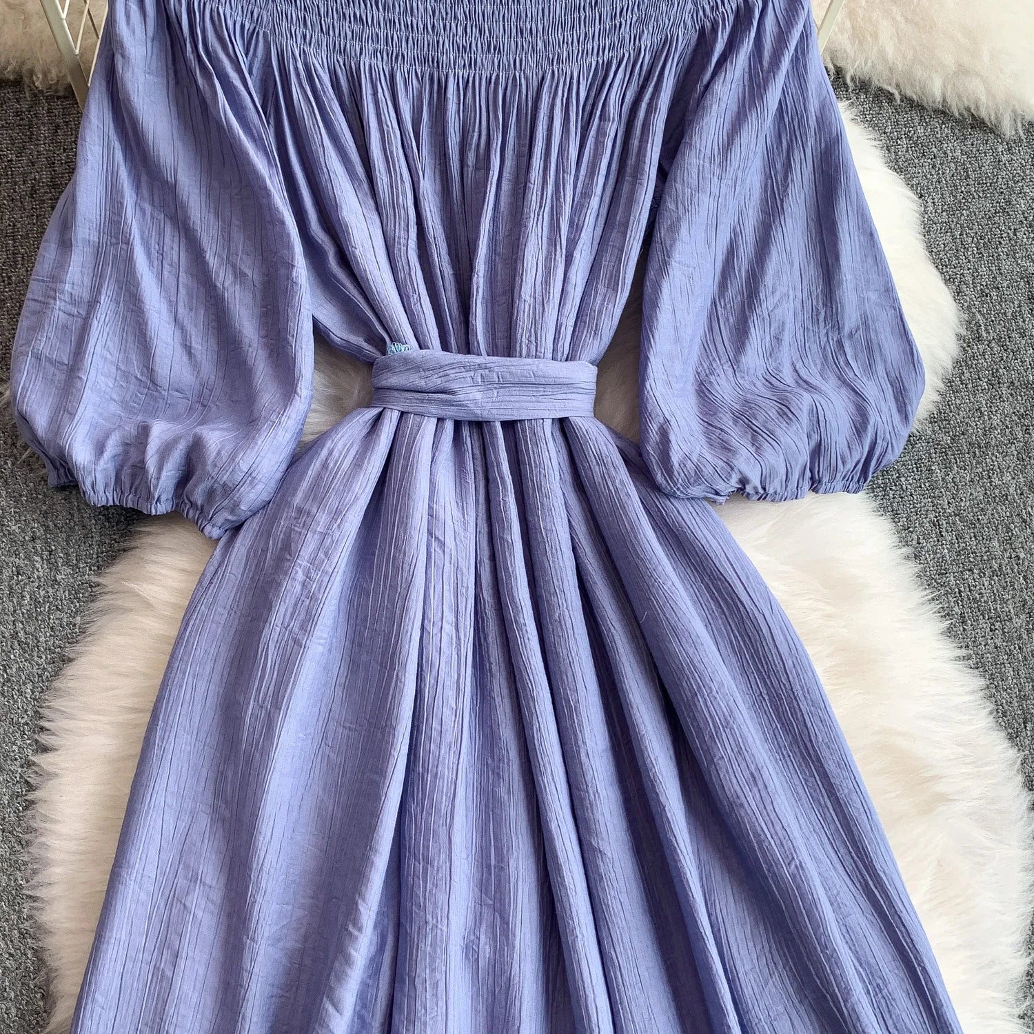 Elegant Pleated One Shoulder Dress - Women's Waist Cinching Line Long Dress