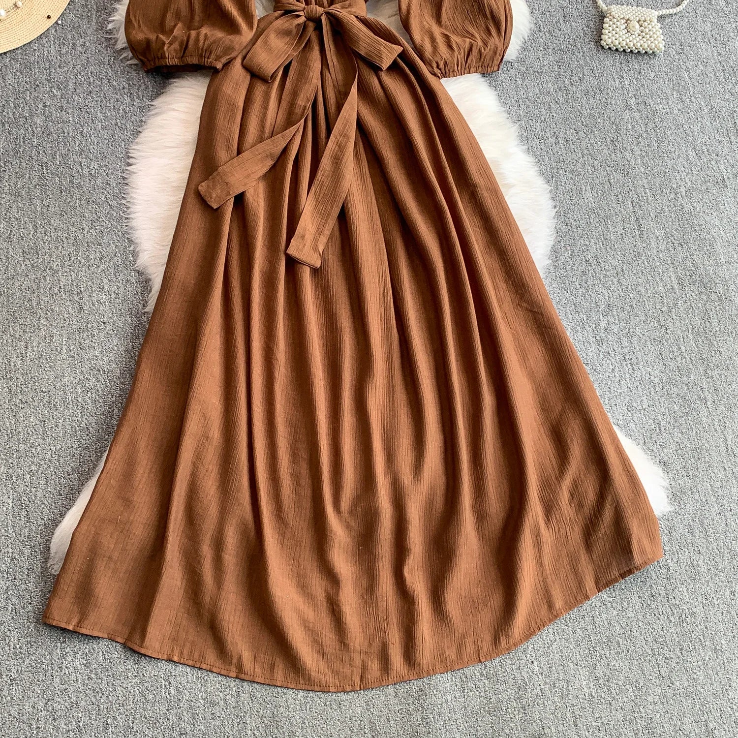 Elegant Pleated One Shoulder Dress - Women's Waist Cinching Line Long Dress