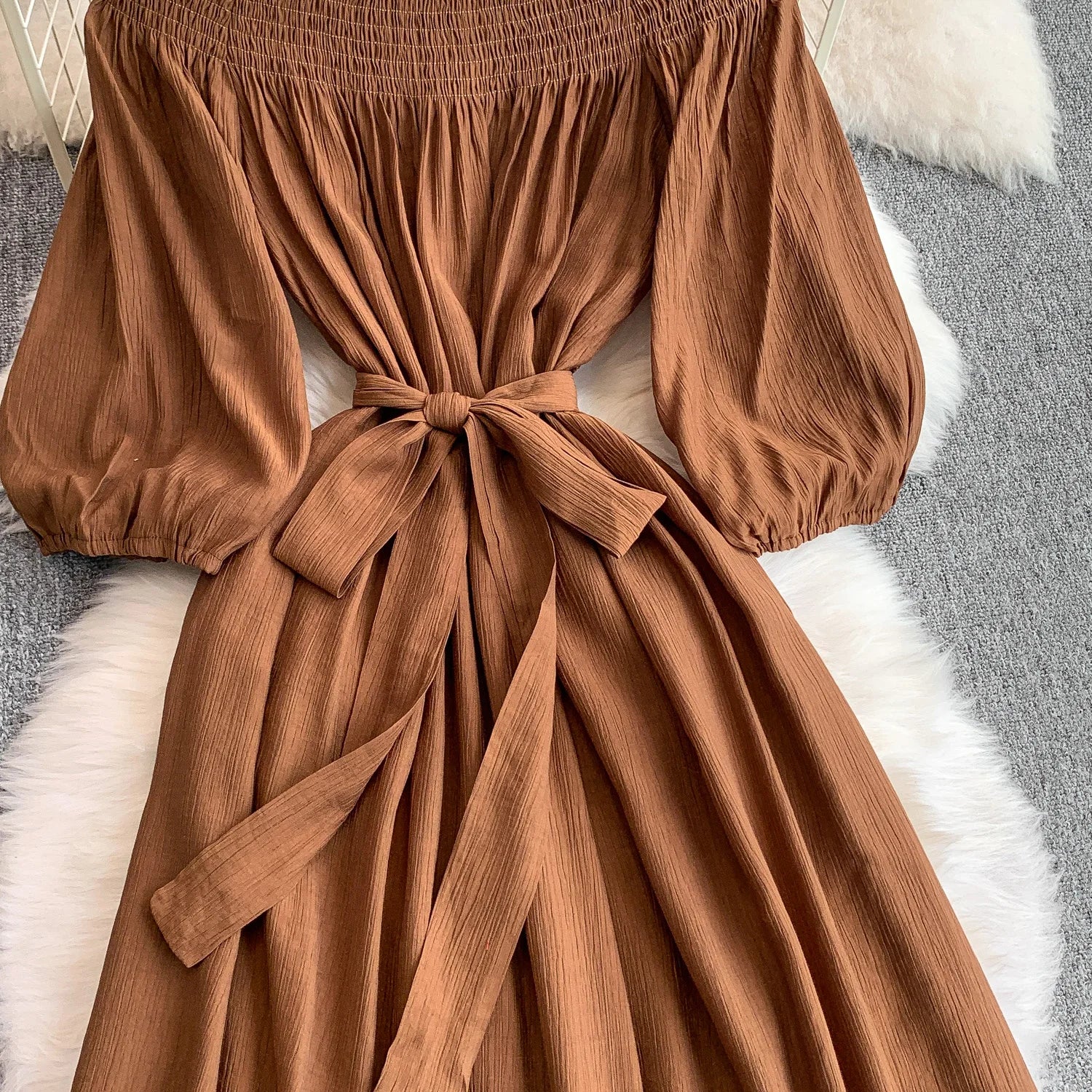 Elegant Pleated One Shoulder Dress - Women's Waist Cinching Line Long Dress