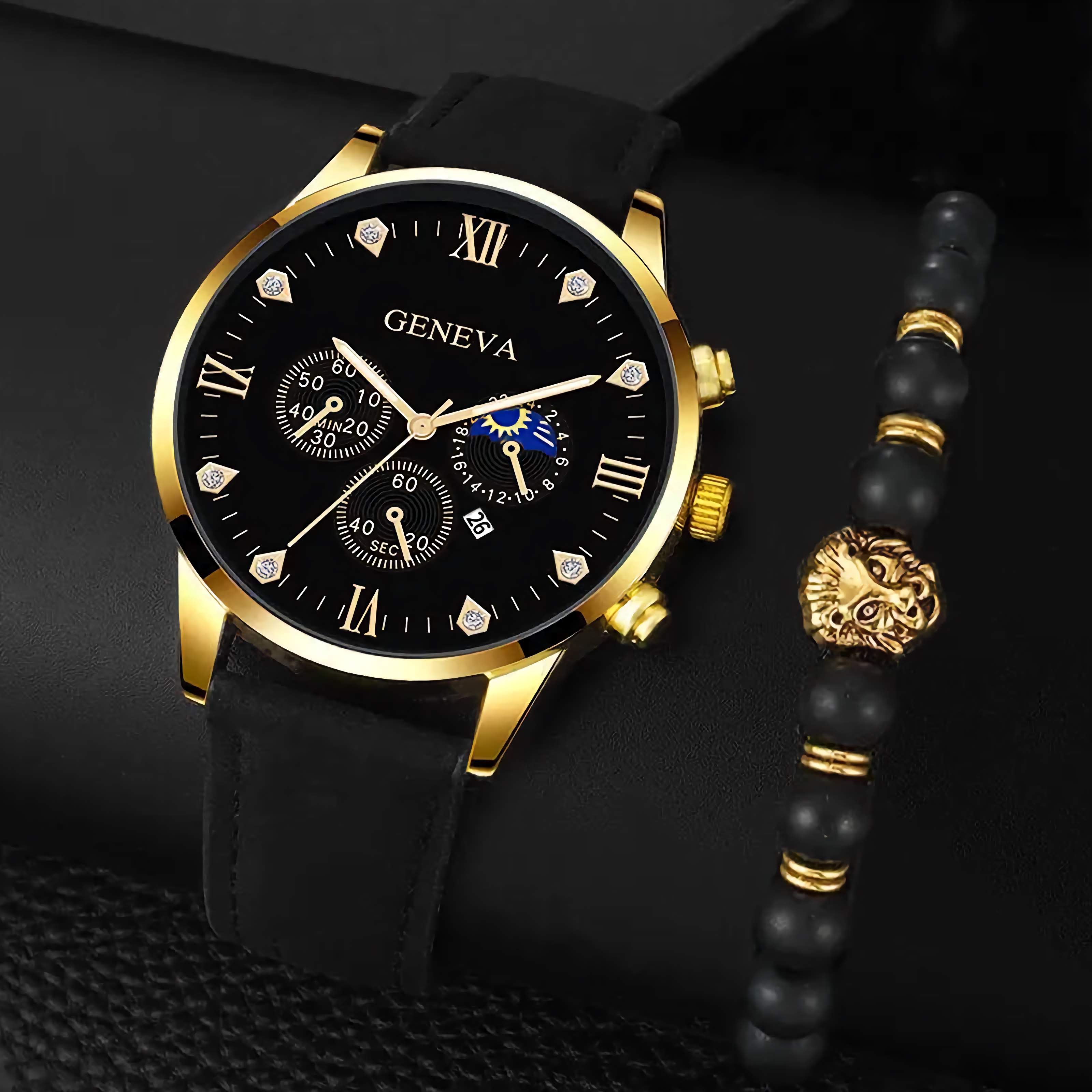 Men's Luxury Quartz Watch and Bracelet Set